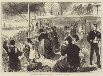 Avgång av ett Cunard ångfartyg från Liverpool